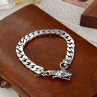 Men's Snake Head 925 Sterling Silver Curb Chain Bracelet