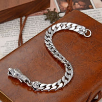 Men's Snake Head 925 Sterling Silver Curb Chain Bracelet