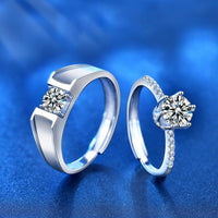 Couple Geometry Moissanite Crown Adjustable 925 Sterling Silver Ring