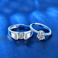 Couple Geometry Moissanite Crown Adjustable 925 Sterling Silver Ring