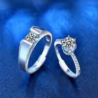 Couple Geometry Moissanite Crown Adjustable 925 Sterling Silver Ring