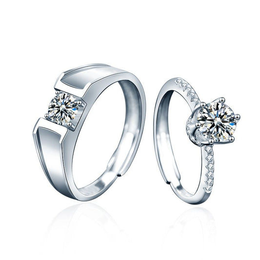 Couple Geometry Moissanite Crown Adjustable 925 Sterling Silver Ring