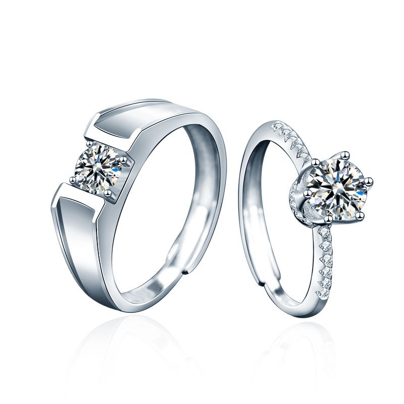 Couple Geometry Moissanite Crown Adjustable 925 Sterling Silver Ring
