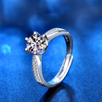 Six-Claw Square Moissanite Crystal Promise Ring in 925 Sterling Silver