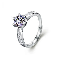 Six-Claw Square Moissanite Crystal Promise Ring in 925 Sterling Silver