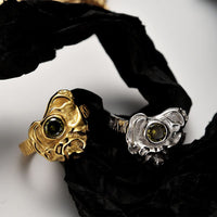 Office Green Abstract Flower Crystal Sterling Silver Adjustable Ring