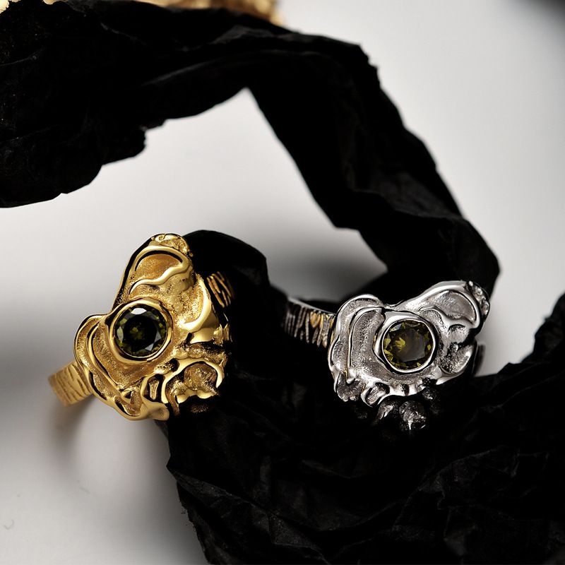 Office Green Abstract Flower Crystal Sterling Silver Adjustable Ring