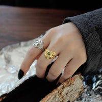 Office Green Abstract Flower Crystal Sterling Silver Adjustable Ring