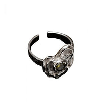 Office Green Abstract Flower Crystal Sterling Silver Adjustable Ring