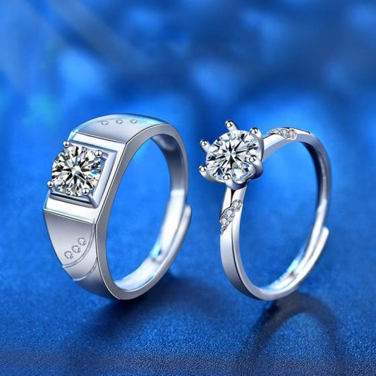Simple Six-Claw Square Moissanite Adjustable Sterling Silver Ring