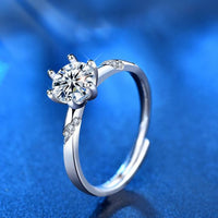 Simple Six-Claw Square Moissanite Adjustable Sterling Silver Ring