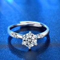 Simple Six-Claw Square Moissanite Adjustable Sterling Silver Ring