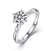 Simple Six-Claw Square Moissanite Adjustable Sterling Silver Ring