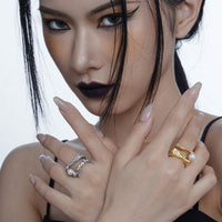 Round Shell Pearl Double-Layer Adjustable Ring