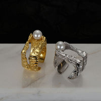 Round Shell Pearl Double-Layer Adjustable Ring