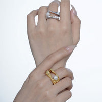 Round Shell Pearl Double-Layer Adjustable Ring
