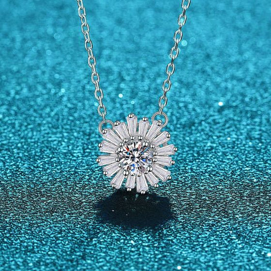 CZ Sunflower 925 Sterling Silver Necklace