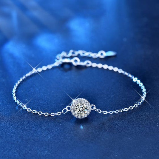 Round Moissanite CZ Flower Bracelet in 925 Sterling Silver