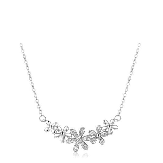 Micro-Set Daisy CZ Necklace, 925 Sterling Silver