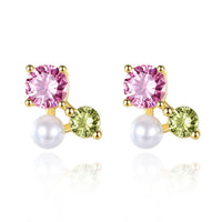 Crystal Shell Pearl Triangle Stud Earrings