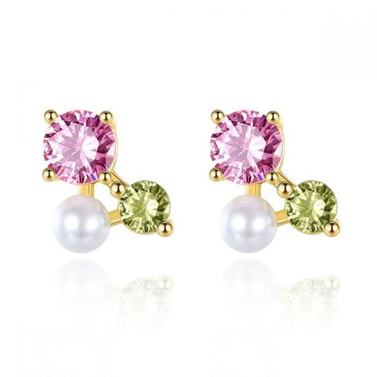 CZ Shell Pearl Triangle Stud Earrings