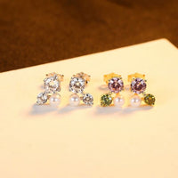 Crystal Shell Pearl Triangle Stud Earrings
