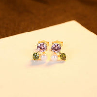 Crystal Shell Pearl Triangle Stud Earrings