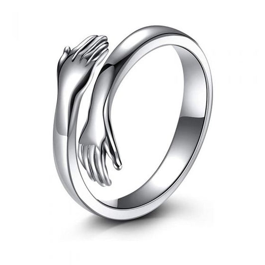 Romantic Korean Hug Adjustable 999 Pure Silver Couple Ring