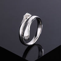 Romantic Korean Hug Adjustable 999 Pure Silver Couple Ring