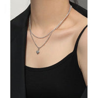 Vintage Asymmetry Heart Necklace, 925 Sterling Silver