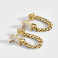 Modern Geometry Crystal Rectangle Hollow Chain 925 Sterling Silver Hoop Earrings