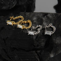 Modern Geometry Crystal Rectangle Hollow Chain 925 Sterling Silver Hoop Earrings