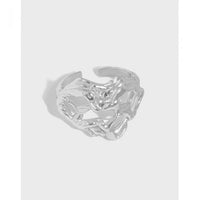 Hollow Hearts Wide Adjustable Ring, 925 Sterling Silver