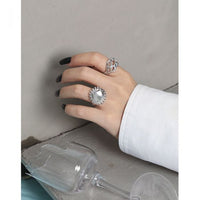 Hollow Hearts Wide Adjustable Ring, 925 Sterling Silver