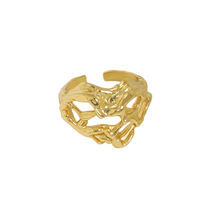 Hollow Hearts Wide Adjustable Ring, 925 Sterling Silver