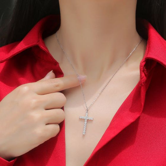 Classic Moissanite CZ Cross Necklace in 925 Sterling Silver