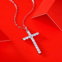 Classic Moissanite Crystal Cross Necklace in 925 Sterling Silver