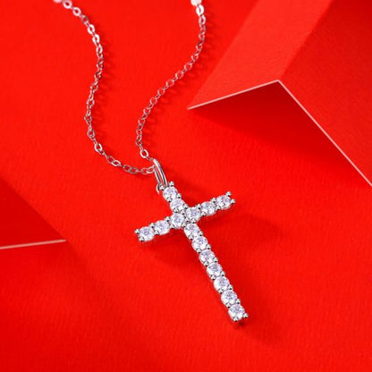 Classic Moissanite CZ Cross Necklace in 925 Sterling Silver