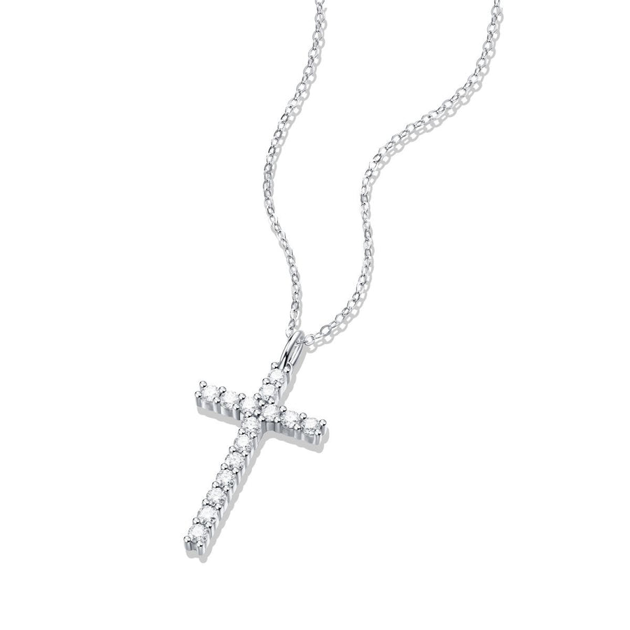 Classic Moissanite Crystal Cross Necklace in 925 Sterling Silver