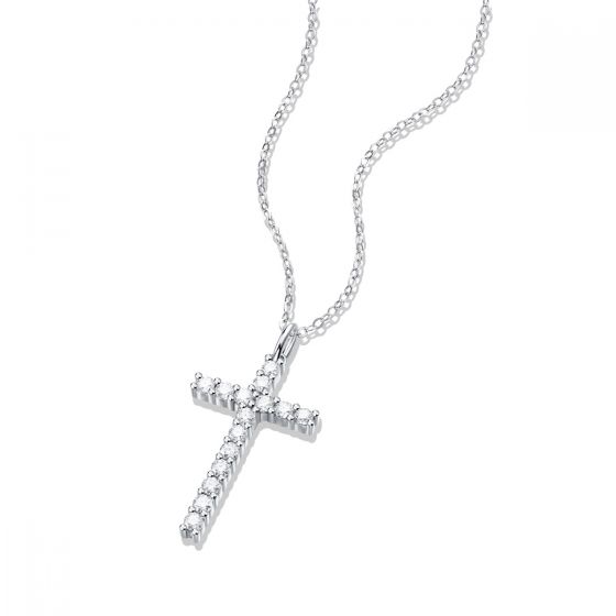 Classic Moissanite CZ Cross Necklace in 925 Sterling Silver