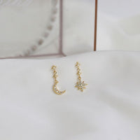 Asymmetrical Star and Crescent Moon Dangling Earrings