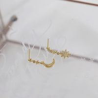 Asymmetrical Star and Crescent Moon Dangling Earrings