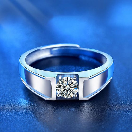 Men's Geometry Moissanite CZ Adjustable 925 Sterling Silver Ring
