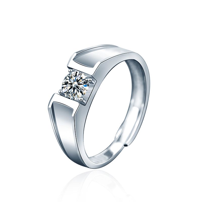 Men's Geometry Moissanite Crystal Adjustable 925 Sterling Silver Ring