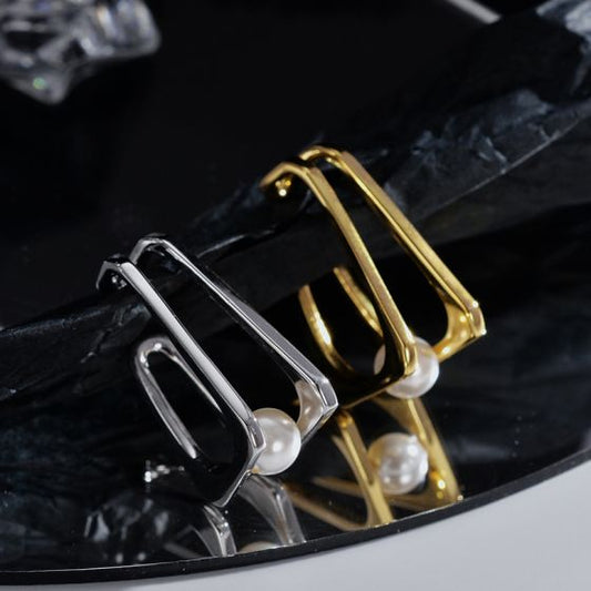Geometric Rectangle Shell Pearl Non-Pierced Earring (Single)