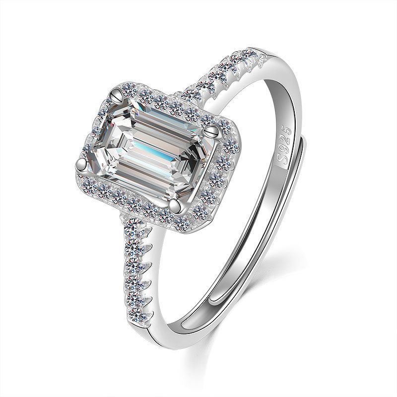 Crystal Baguette Geometry Sterling Silver Adjustable Ring