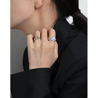 Men's Geometry Rectangle Crystal Sterling Silver Adjustable Ring
