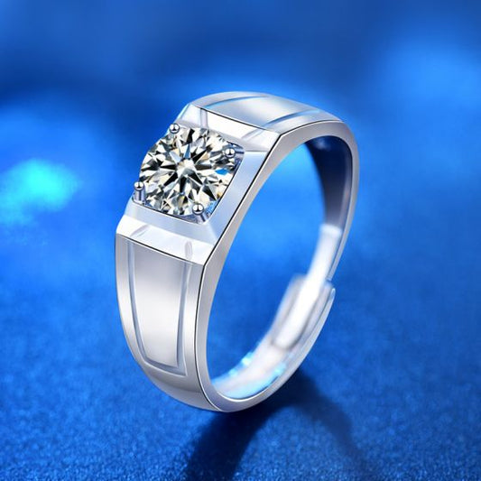 Men's Geometry Ring with 1 ct Moissanite, 925 Sterling Silver