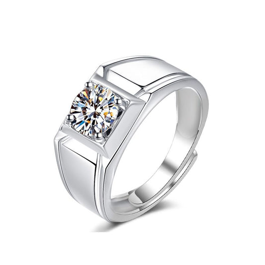 Men's Geometry Ring with 1 ct Moissanite, 925 Sterling Silver
