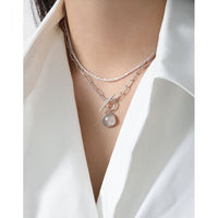 Graduation Round Natural Crystal OT Necklace in 925 Sterling Silver
